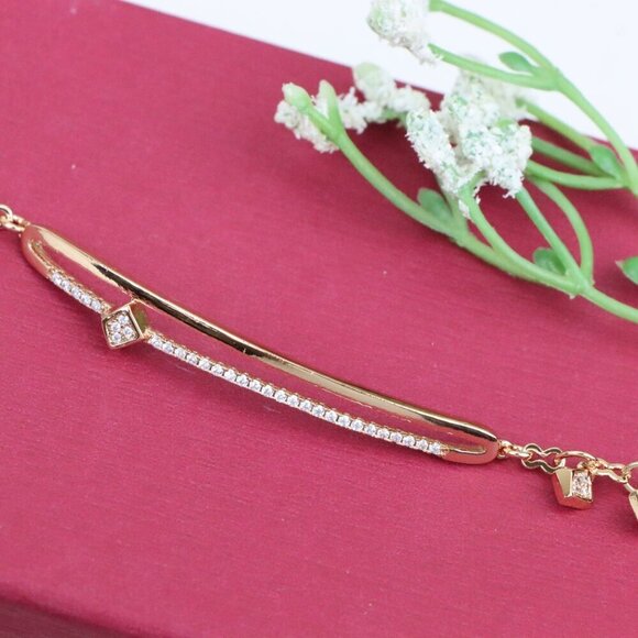 "Elegant Rose Gold Chain Bracelet with Cubic Zirconia Detailing, XPBL0974 - Picture 11 of 12